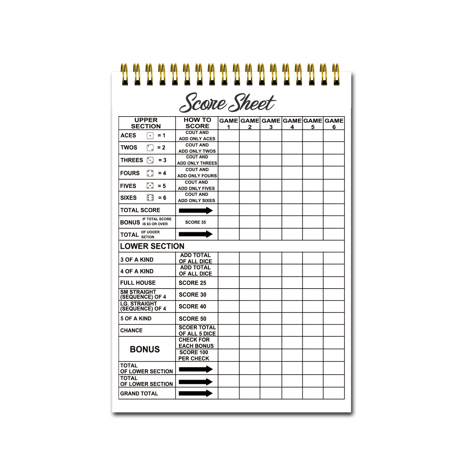 Image of Fiber Paper Score Sheet For Traditional Dice Game, For , A6 80 Pages, Perfect For Travel