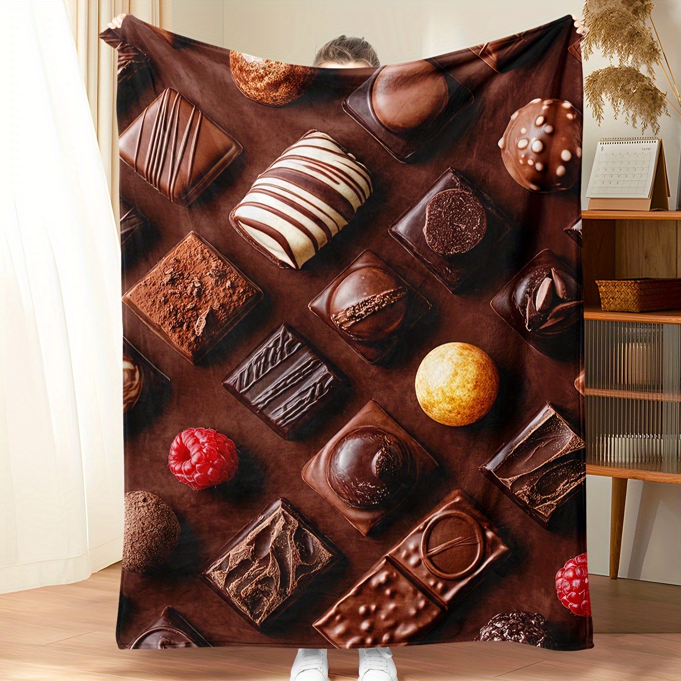 TEMU Cozy Chocolate-themed Flannel Throw Blanket - For Home, Office, Car, And Camping , Soft, Warm, , , Air Conditioning