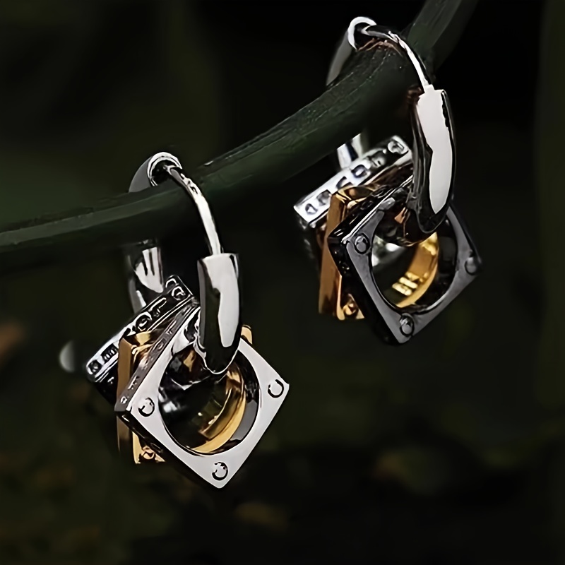 TEMU Retro Men's And Women'-ring Contrasting Color Earrings - Hip-hop Style , Suitable For Daily And Party Wear, Jewelry For , Earrings.