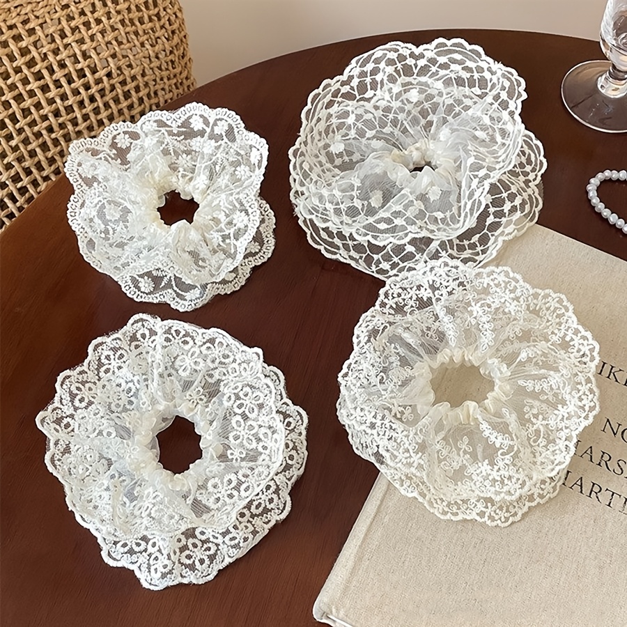 TEMU Set da 4 elastici per capelli a rete con bordo in , margherita, e tralcio, adatti per stili delicati pastorali, , da spiaggia e da campeggio,