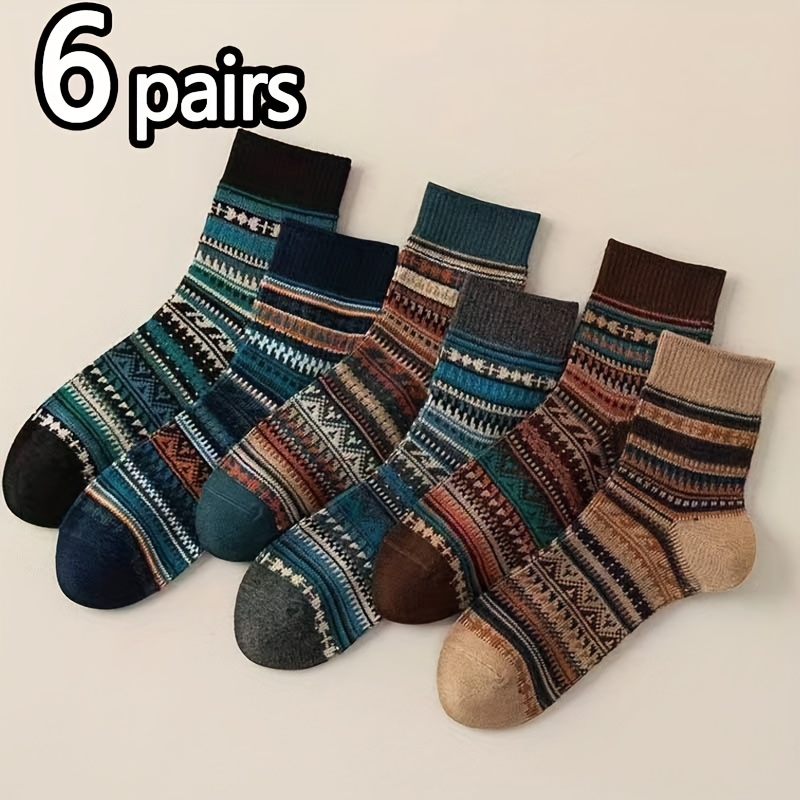TEMU 6 Pairs Of Men's Mid-tube Socks, Retro Ethnic Style Long Socks, With Boots, American Trendy Flower Socks