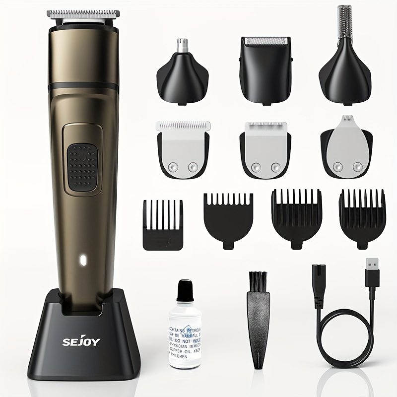 

6-in-1 Electric Grooming Kit For Men - Hair Trimmer With & , Eyebrow, Nose & Ear Trimmer, Micro Shaver, And Charging Base