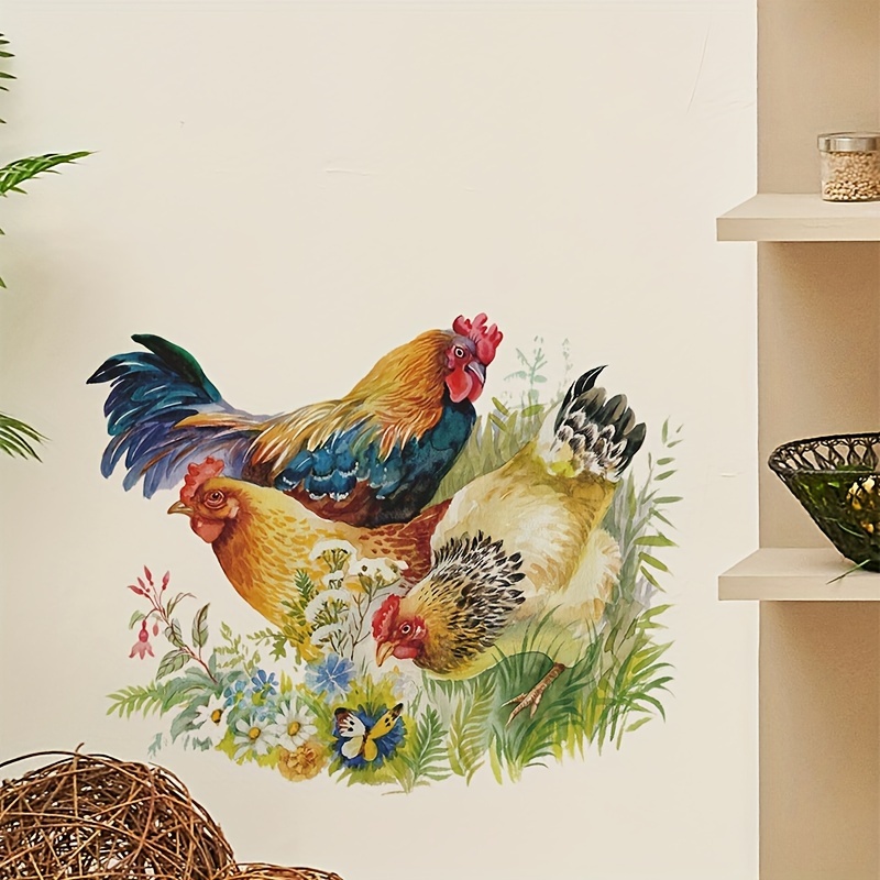 

1pc Rooster Wall Sticker Removable Sticker, Living Room Wall Sticker Country Style Flower Butterfly Grassland Sticker, Kitchen Refrigerator Home Decoration Wall Sticker Kitchen Butterfly Sticker