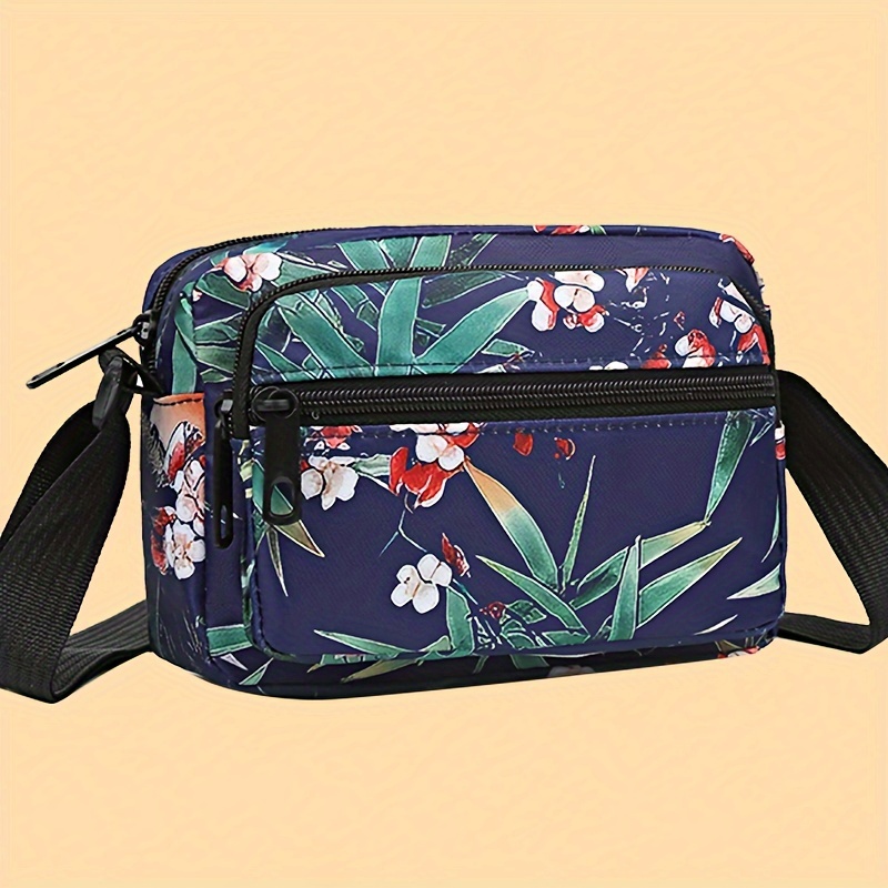 

Floral & Sunflower Print Nylon Crossbody Cell Phone Bag, Women's Versatile Outdoor Shoulder Bag, Random Zipper Direction And Pattern Square Bag