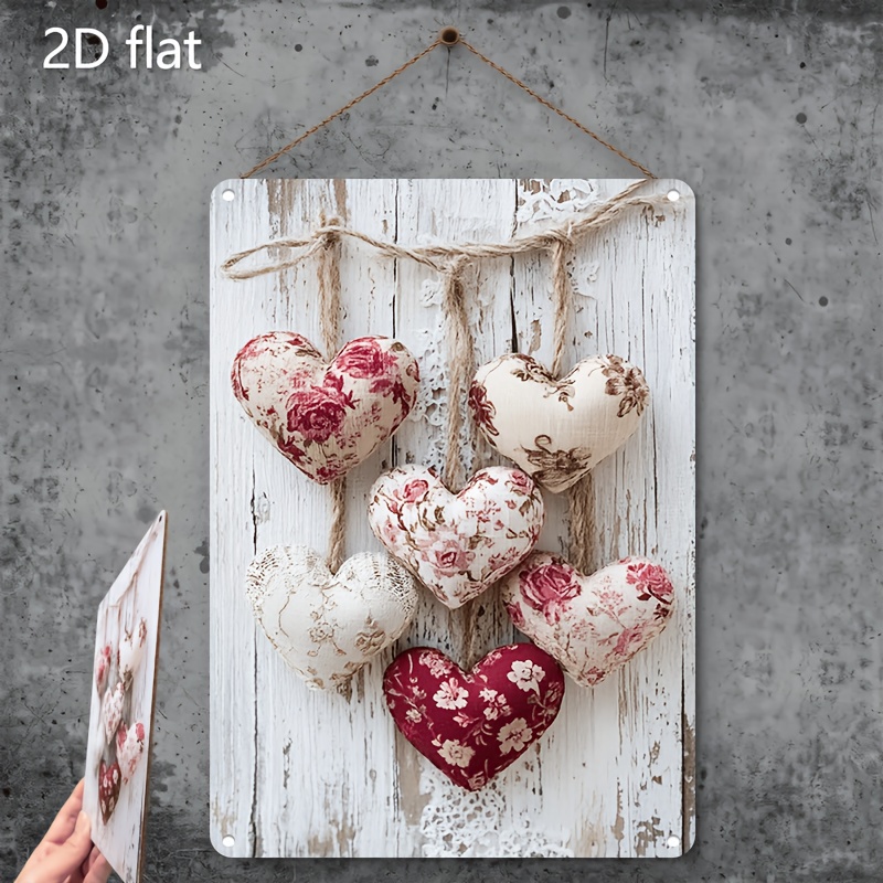 Image of 2d Flat, Vintage Floral Heart Wreath Wooden Sign, Classic Wall Hanging Decor, Suitable For Home, Cafe, Bar, Restaurant - No Electricity Needed, Ideal For Weddings, Birthdays, Parties, Supplies