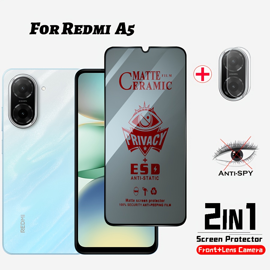 E-shop 2-in-1 für Xiaomi Redmi A5 Matte Keramik Schutzfolie Anti-Spionage Panzerglas und Kameralinsenschutz