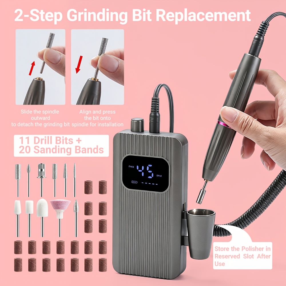 Portable Nail Drill Machine, Rechargeable USB Electric Nail Grinder Set
