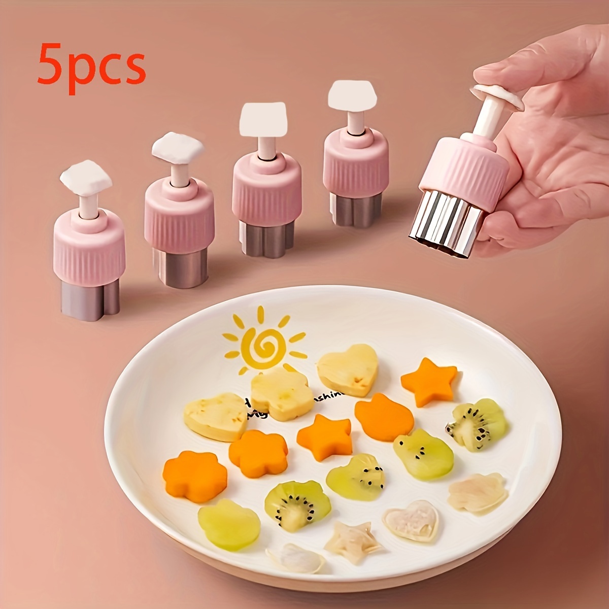TEMU Ensemble de 5 coupe-fruits et légumes multifonctionnels en acier inoxydable - Facile à utiliser, équipé d'une ressort , mini emporte-pièces,