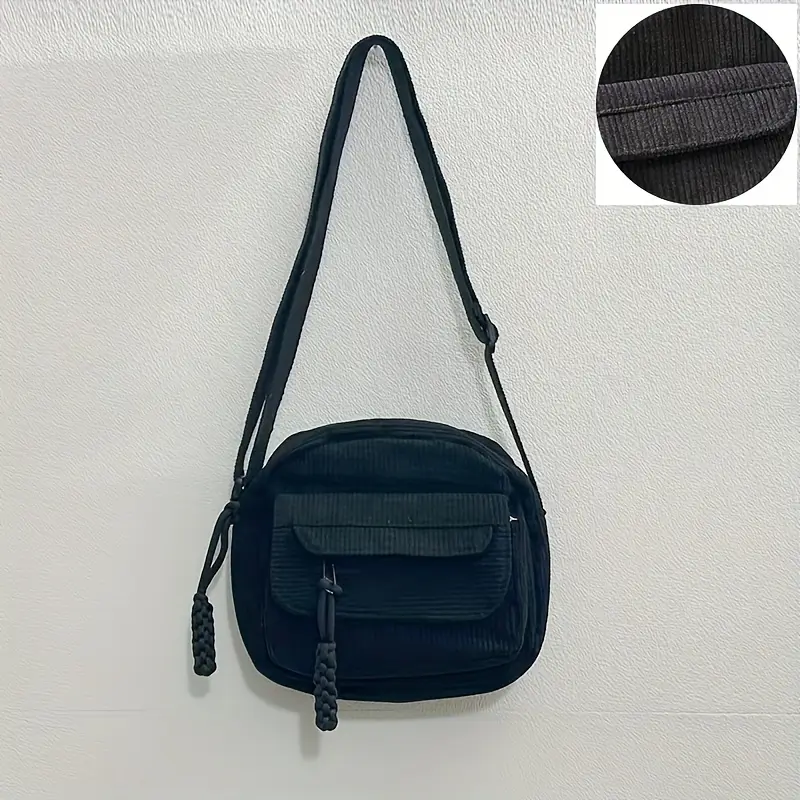 a42 an elegant womens versatile small square bag corduroy material in four colors versatile bag shoulder bag adjustable strap zipper closure suitable for school and work Product details 3