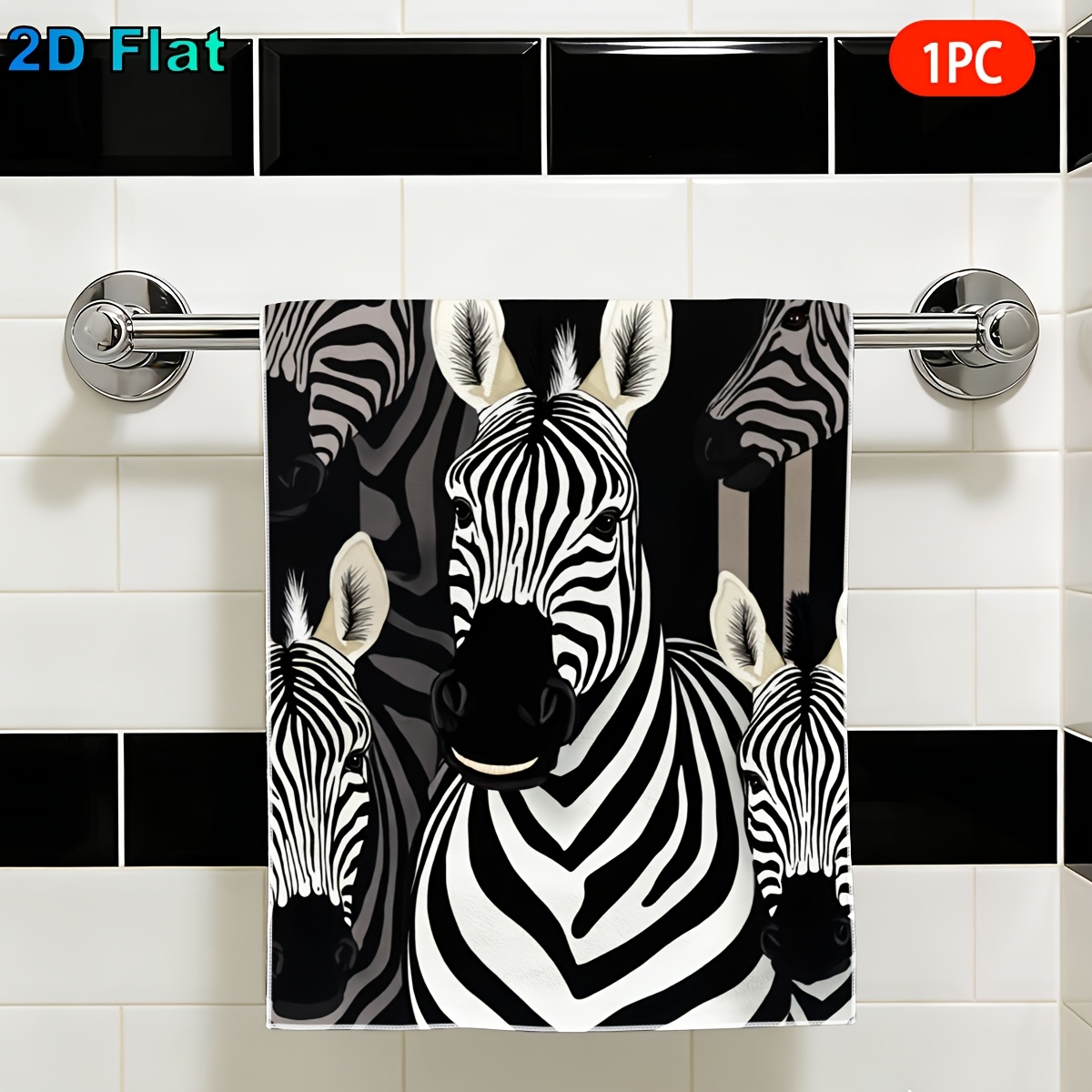 TEMU 2d Flat, 1pc Zebra Stripe Hand Towel - Microfiber Suitable For Kitchen, Bathroom, Dishwashing & Suitable For Face Washing, Dish Drying,