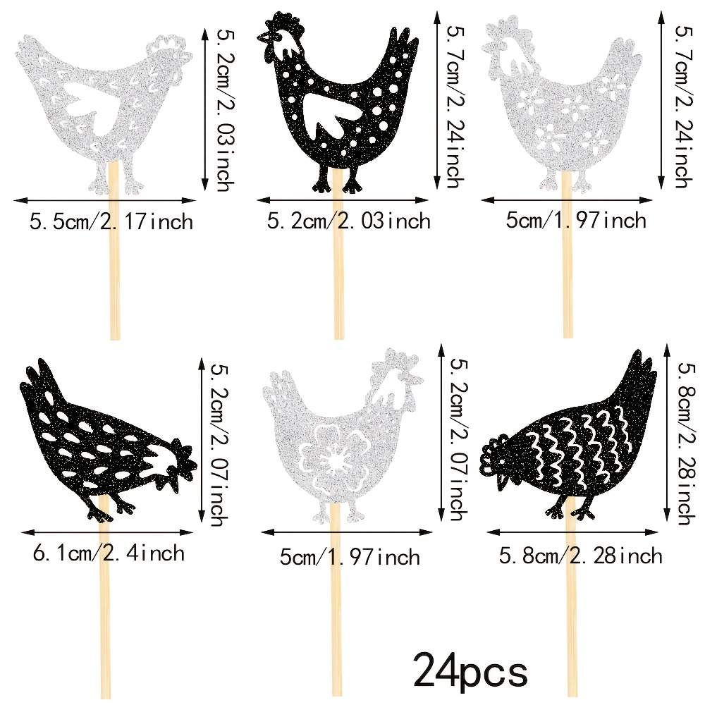 24pcs Farm Black And Cupcake Toppers, Black And White Chickens, Farm Dessert Cake Decorations, Easter Party Scene Cake Decorations,halloween, Christmas