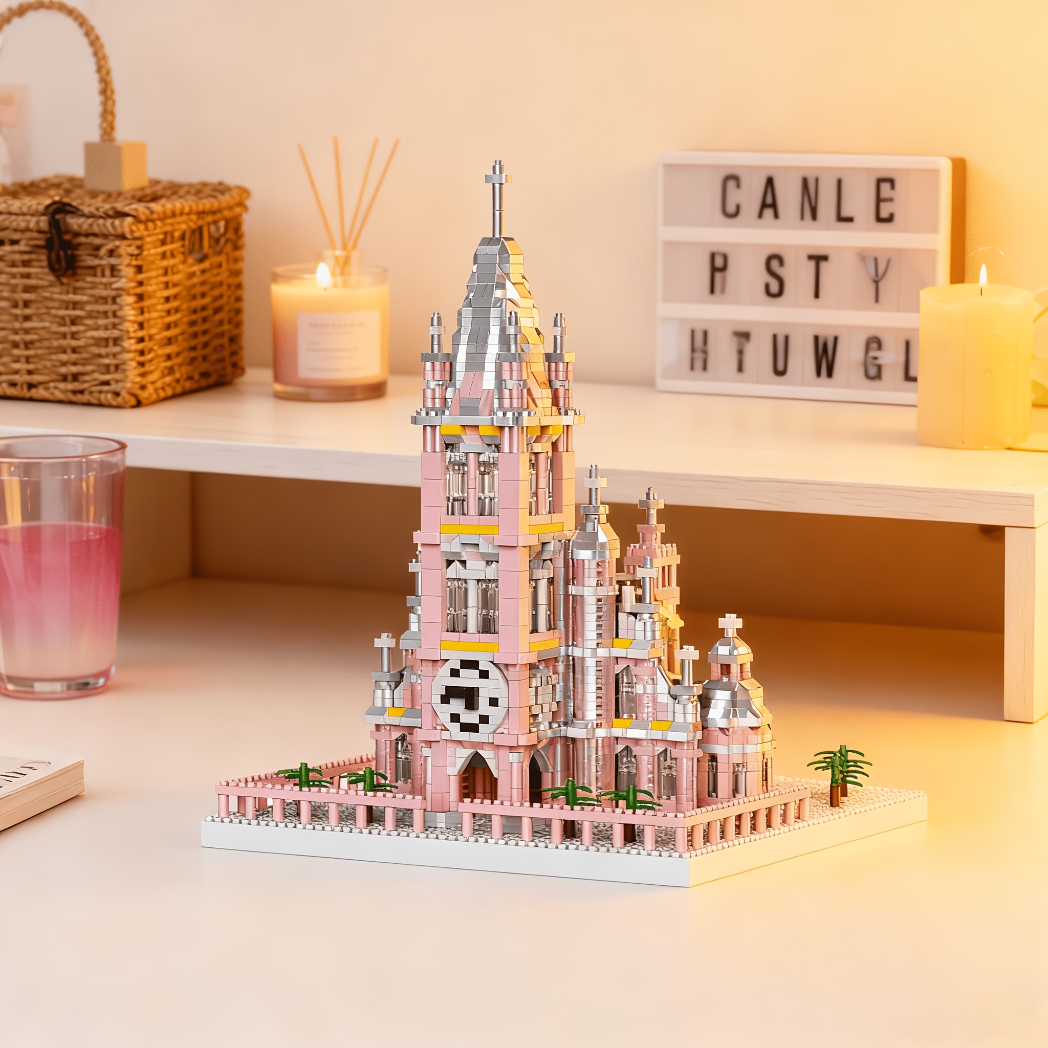 Romantic Pink Church 3D Building Block Assembly Model