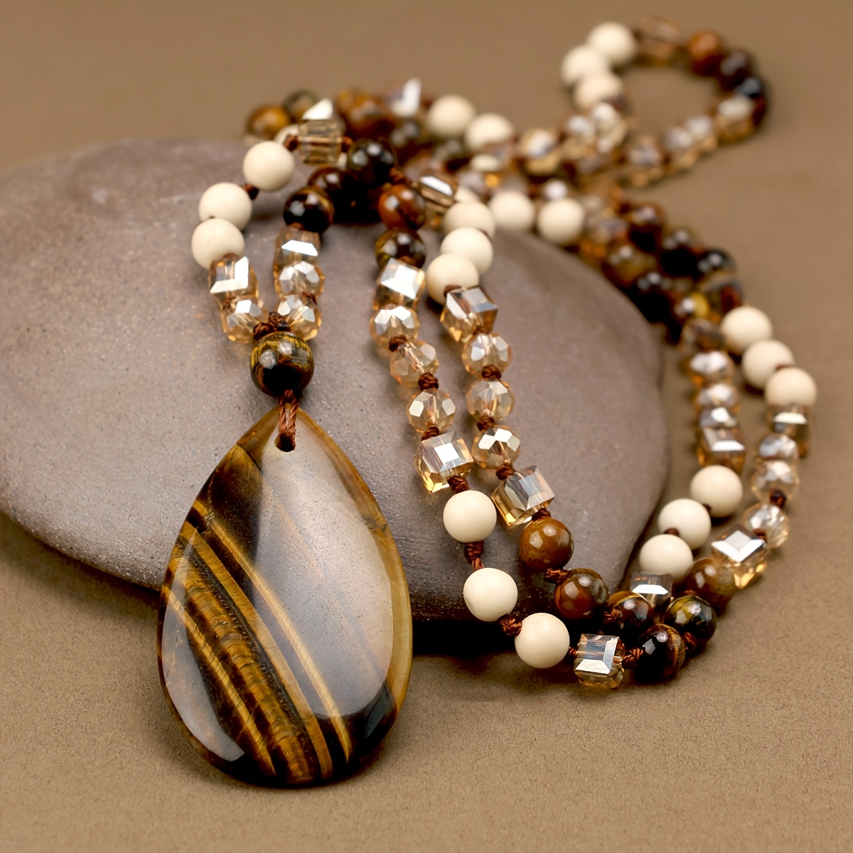 TEMU Bohemian Natural Eye Teardrop Necklace; A Long Beaded Pendant Necklace Suitable For Men And Women, Making It For Mother's Day, Valentine'sday