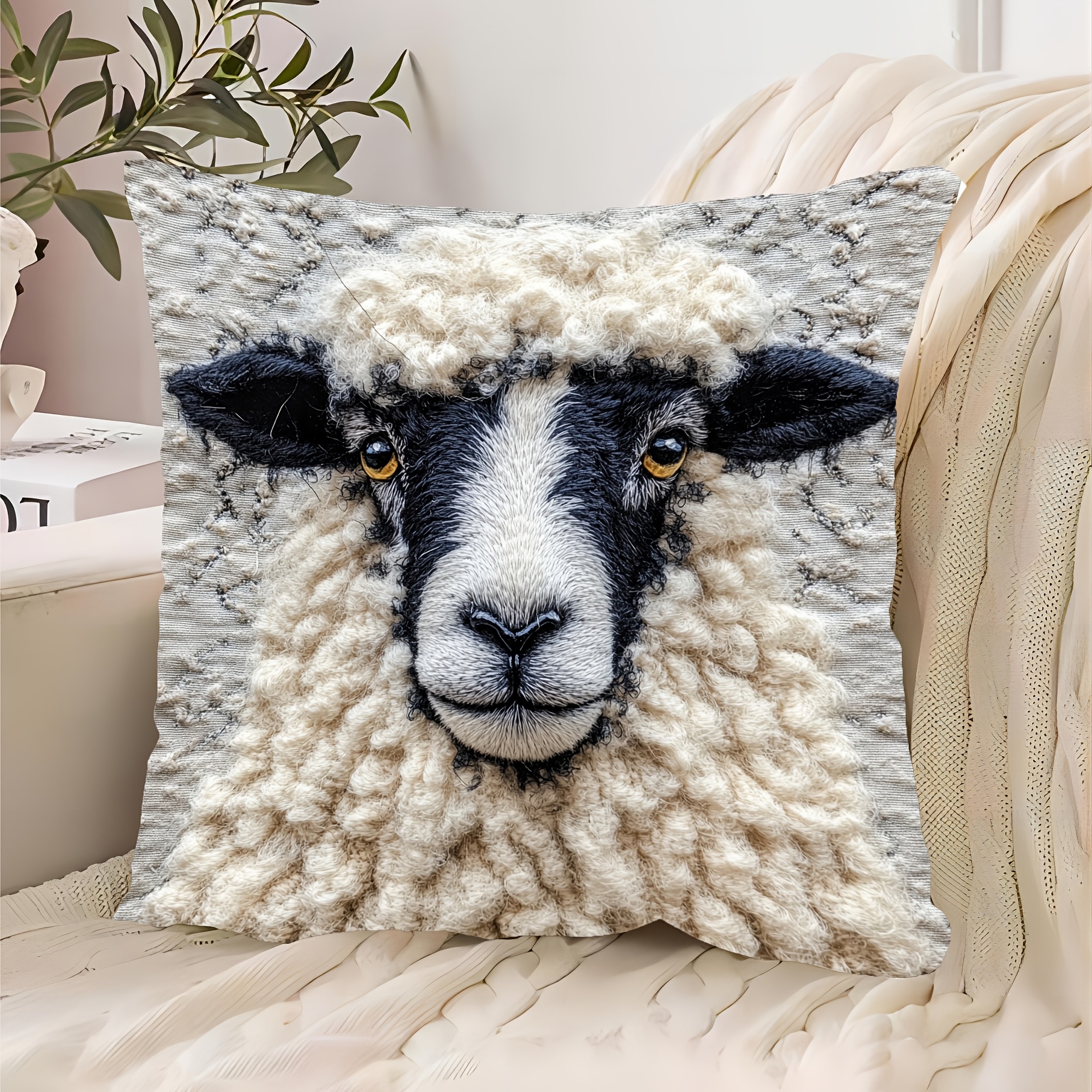 

1pc Retro Farm Animal Design Pillowcase Fluffy Vare Sheep No Embroidery Suitable For Sofa Living Room Bedroom Office No Pillow Single Side Print 18x18inch Machine Washable Zipper Closure