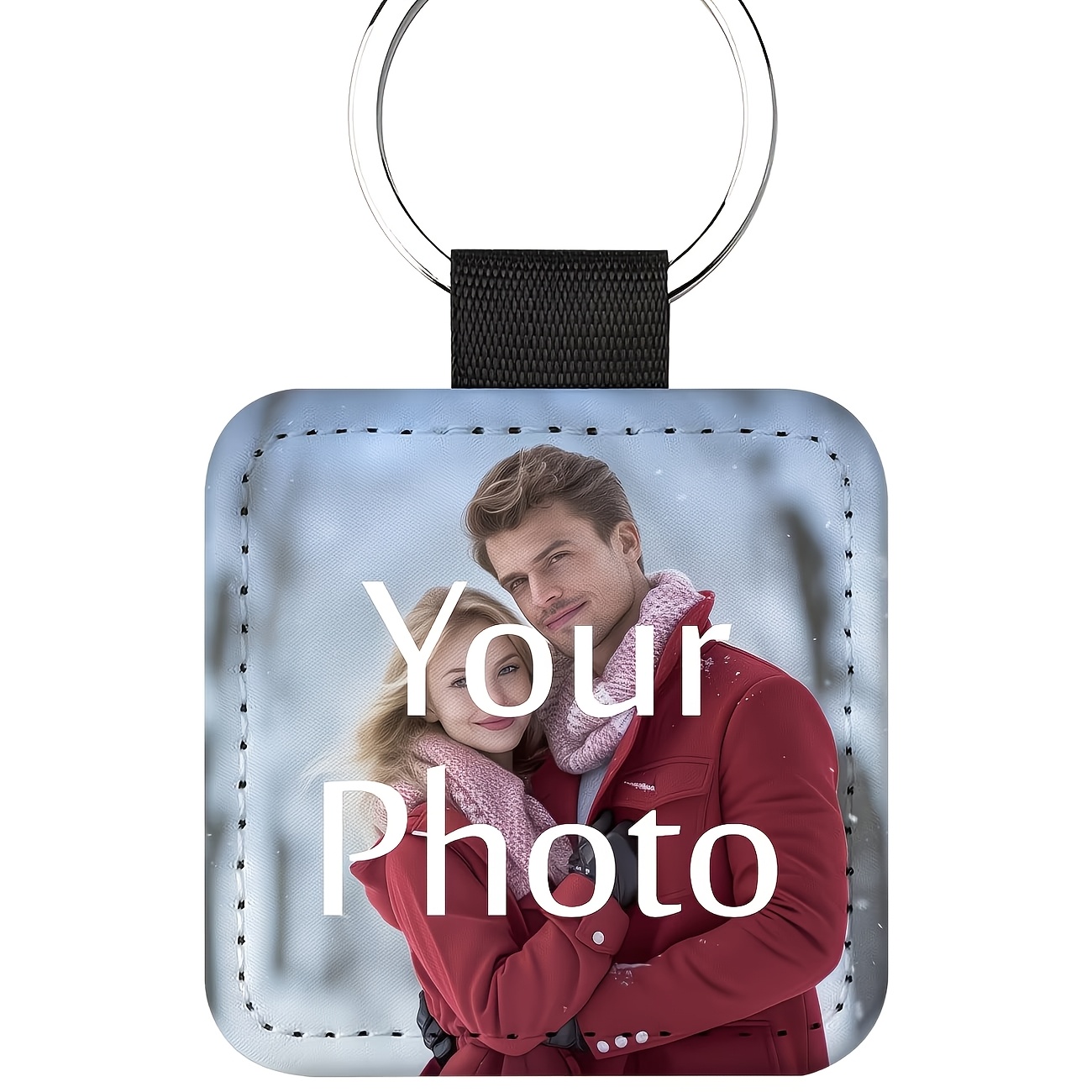 TEMU Portachiavi personalizzati con trasferimento a caldo di foto, 5 pezzi - Carica le tue foto, materiale in pelle PU resistente, /rettangolari con