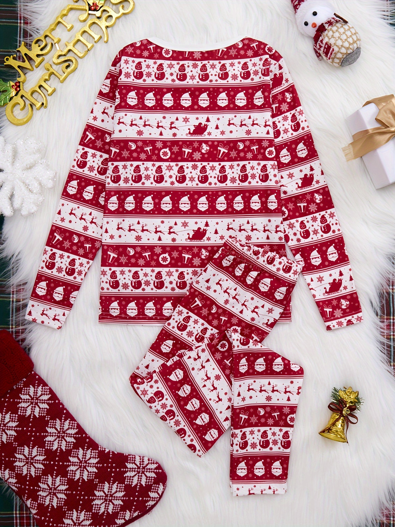 girls christmas pajama set cute snowman reindeer print Temu