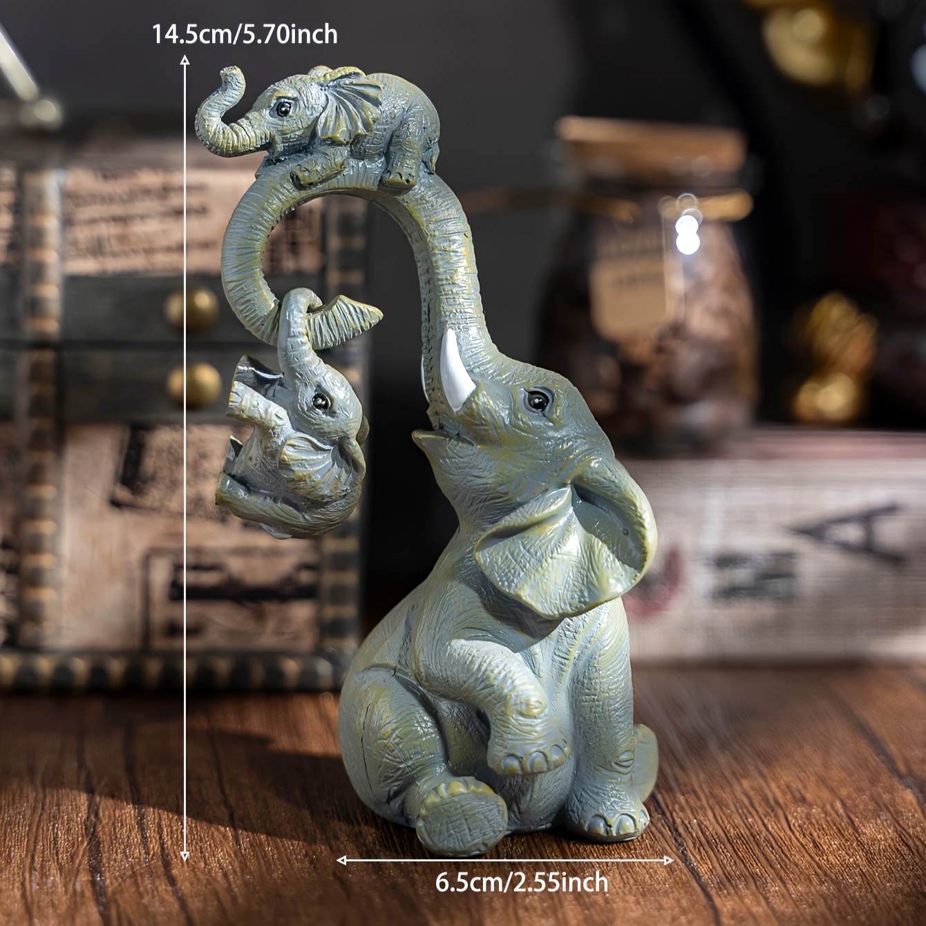 TEMU [2pcs Elephant Figurines] 2pcs Elephant Figurines Set - Resin Decor, For Indoor & Outdoor Use, Holiday Themed Decorations For Christmas,