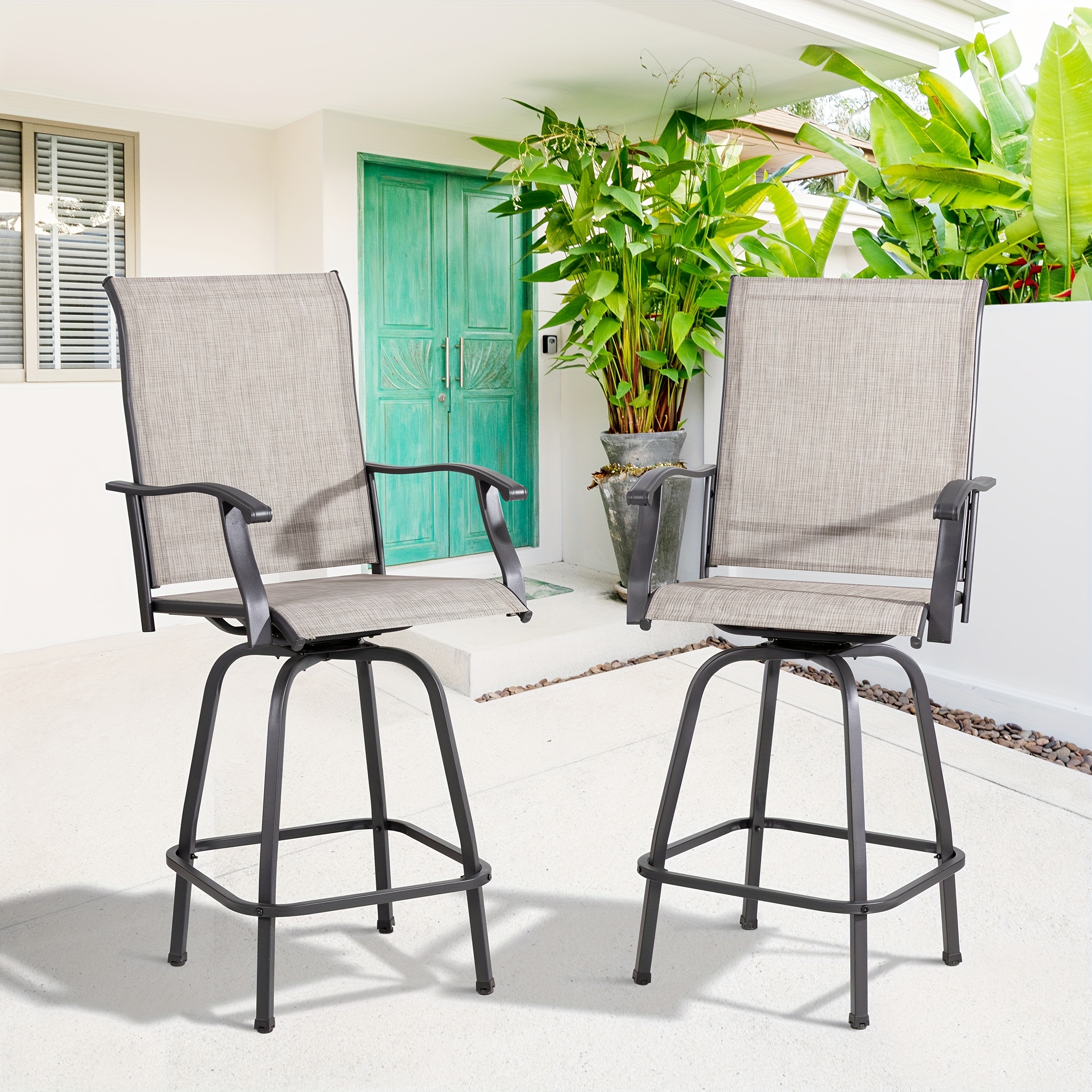 

Vongrasig 2 Piece Patio Swivel Bar Chairs, All Weather Metal Textile High Swivel Bar Stools Chairs, Outdoor High Top Bistro Set For Backyard, Lawn Garden, Balcony, Taupe