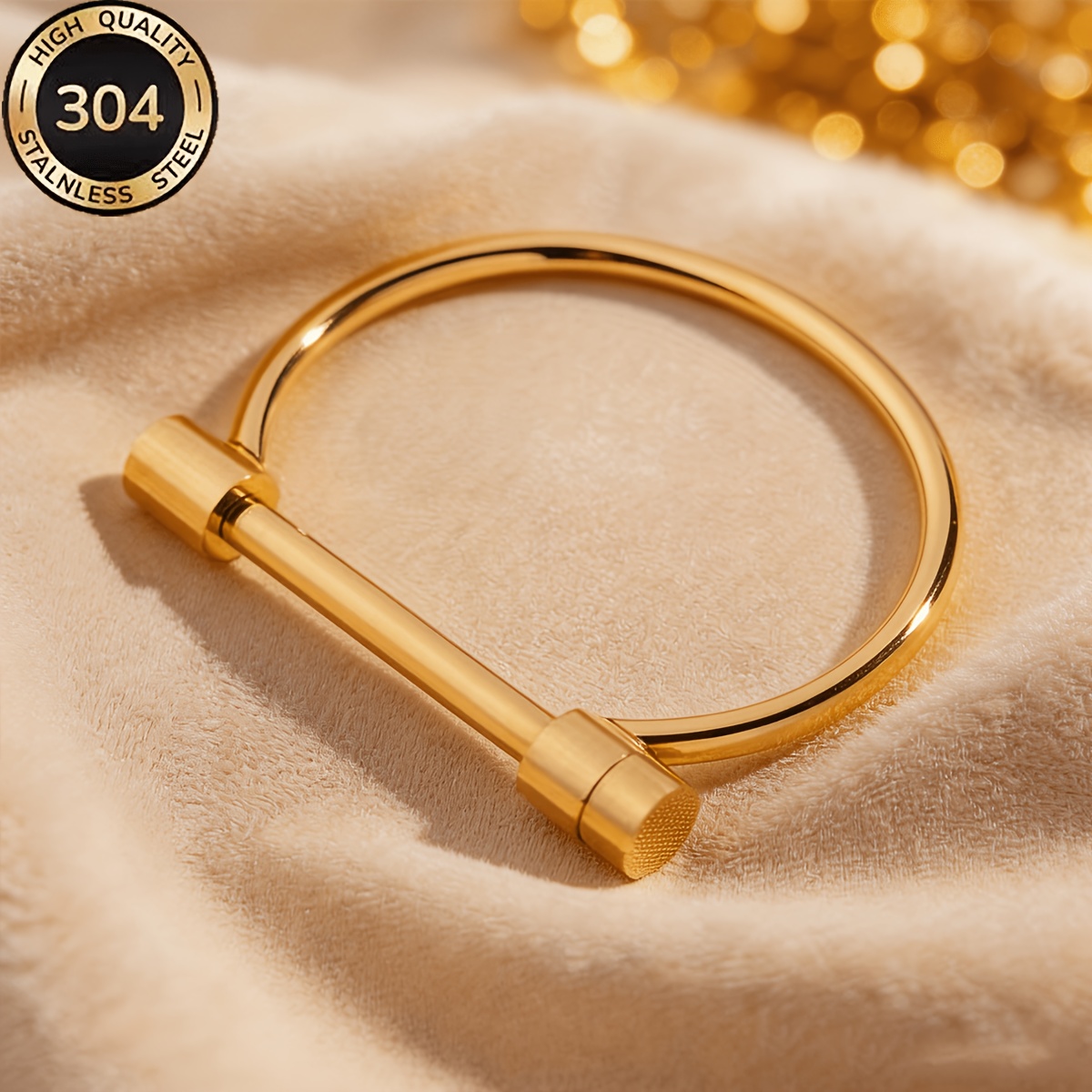 TEMU Bracelet en acier inoxydable 304 plaqué or de et de D, bracelet hypoallergénique étanche et empilable de style minimaliste, adapté à un usage ,