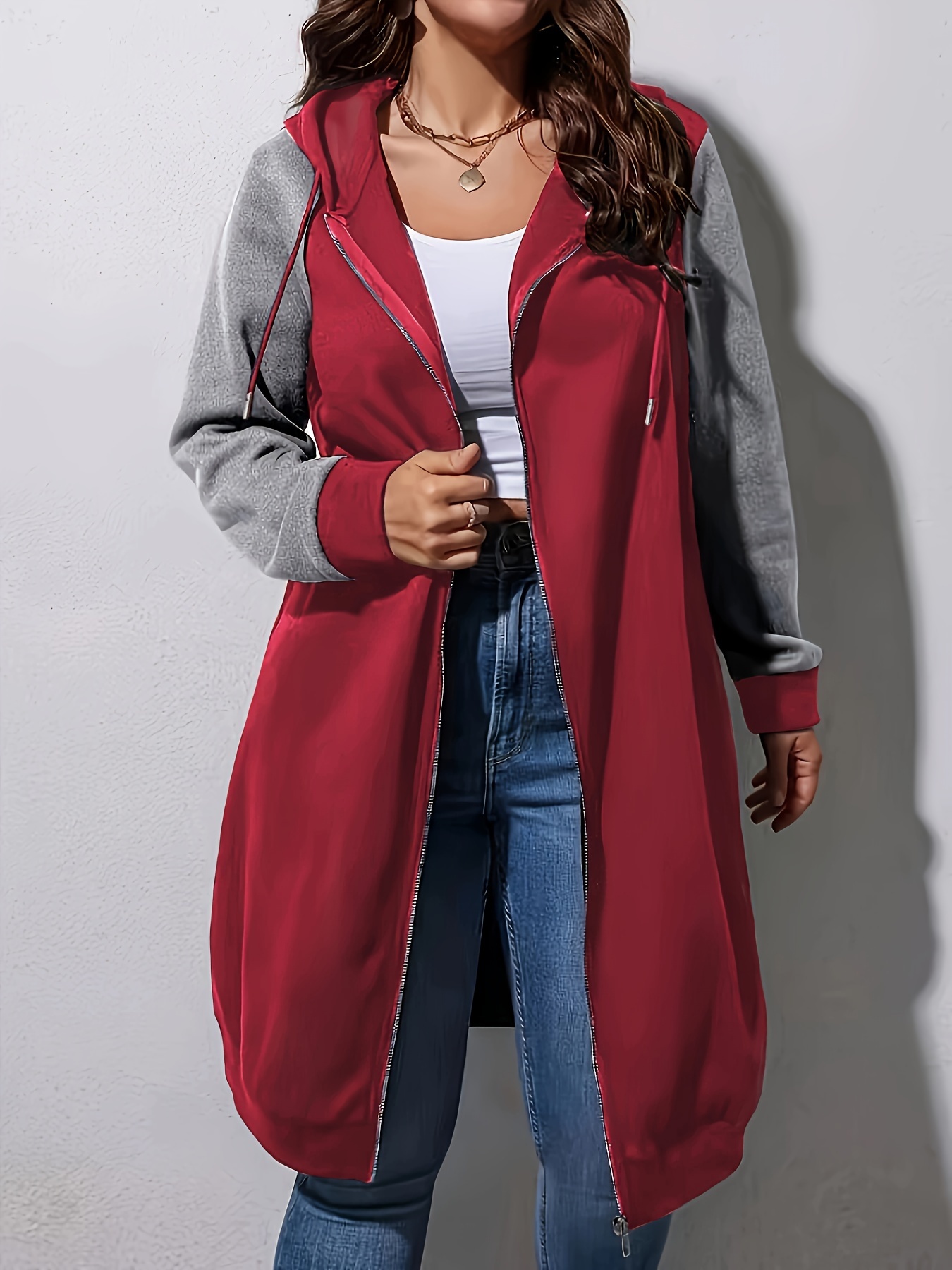 plus size damen color block kapuzen zip up cardigan langer Temu