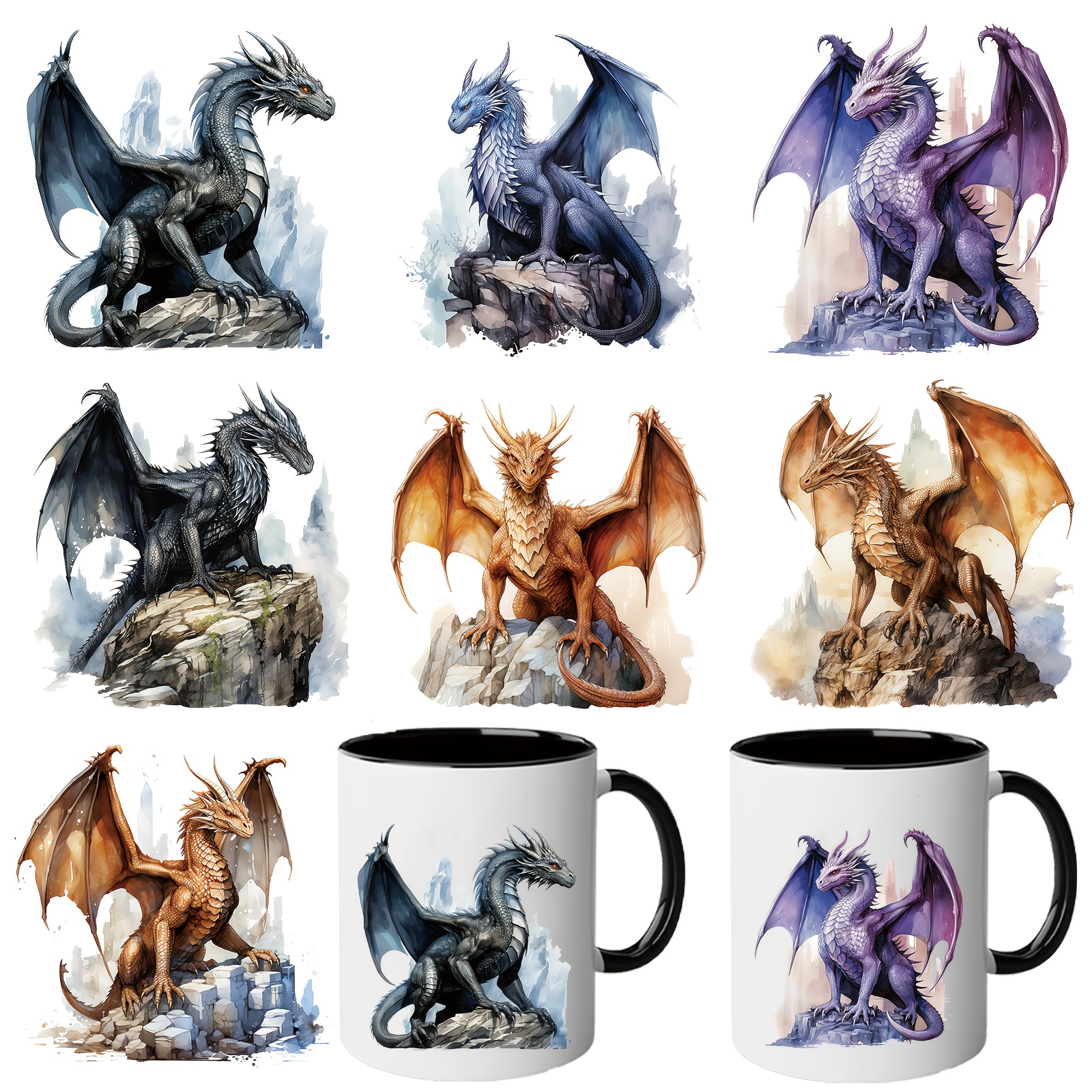 

7pcs Dragon Uv Dtf Sticker Set - Waterproof, Self-adhesive Decals With Crystal Accents For Cups, Bottles, Laptops, Phone Cases & Walls - Sleek , Rectangular Shape - Diy Craft Supplies