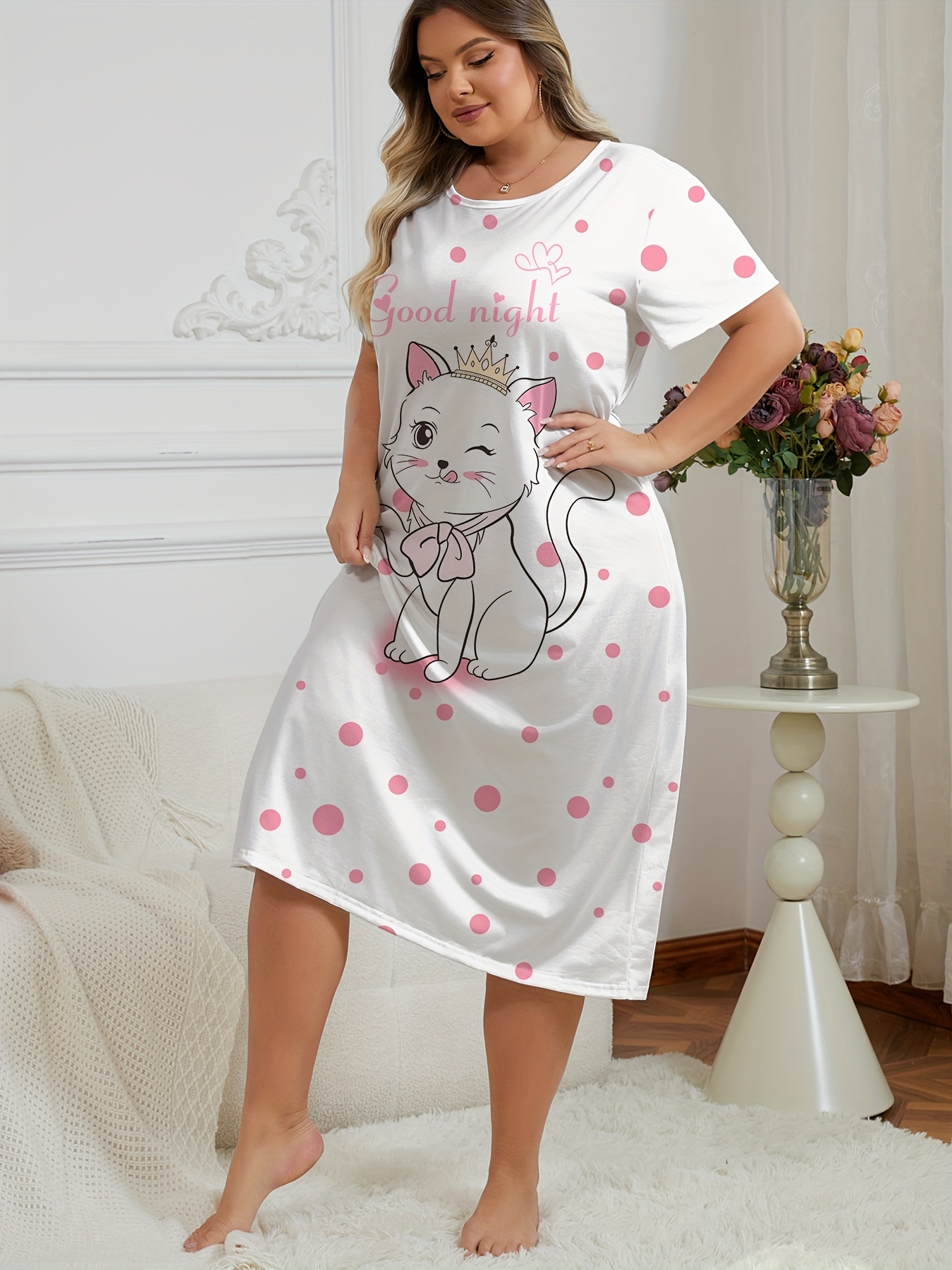 nuisette nuit à imprimé à chat taille Temu Belgium