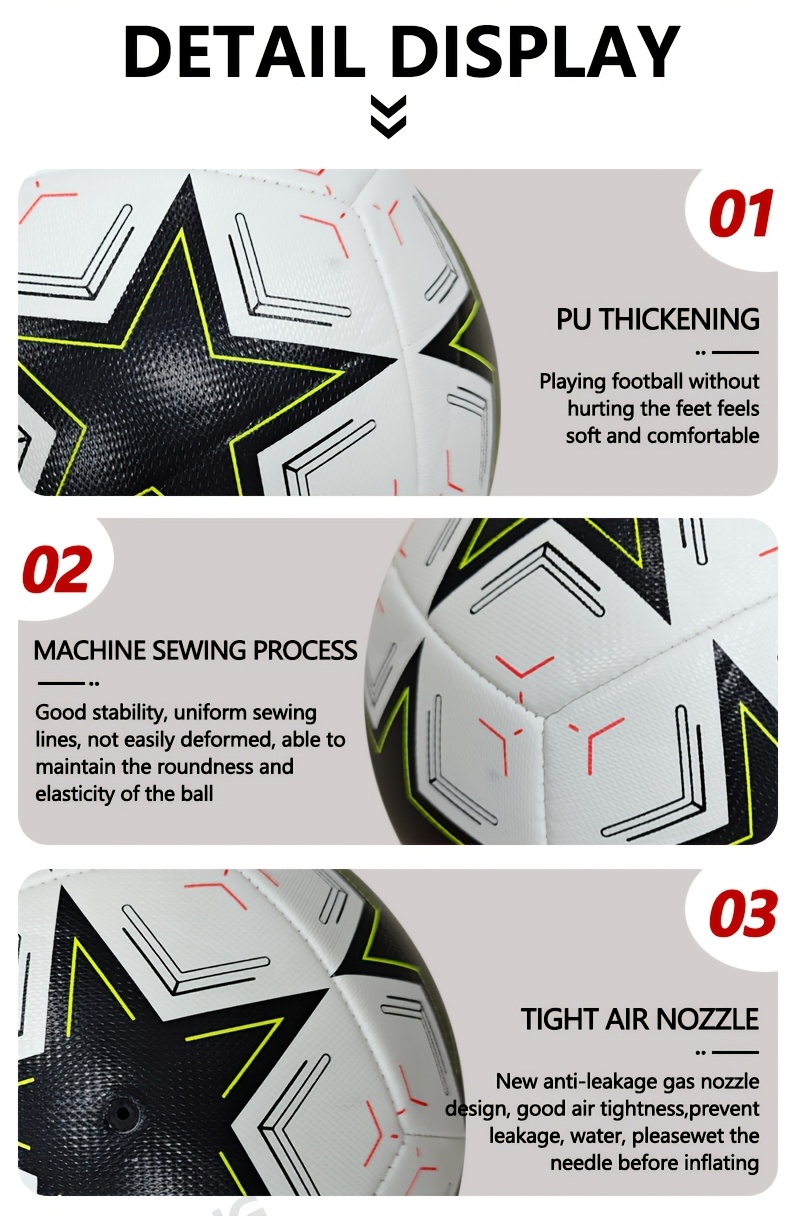 1 Standaard Formaat 5 Machine Gestikte Voetbal | PU Materiaal, Sport Liga Buitenwedstrijd Voetbal Training Bal