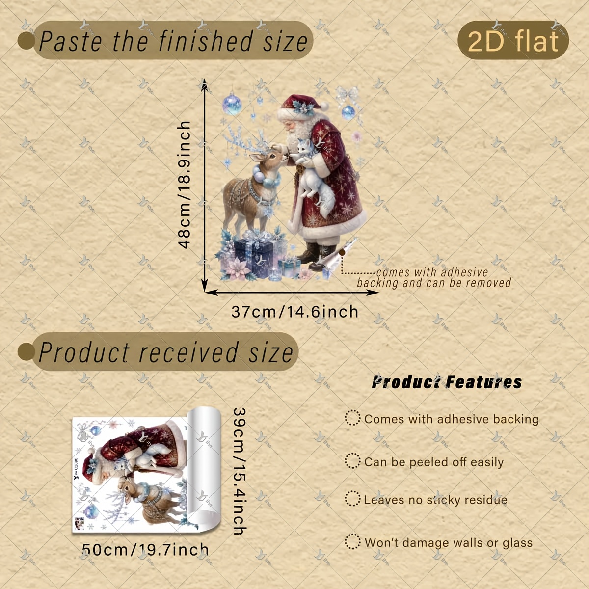 TEMU 2d Flat - 1pc 2d Printed Christmas Gift Snowflake Christmas Bauble 40 X 50cm Window Clings Creative Self-adhesive Removable Double-sided Pvc