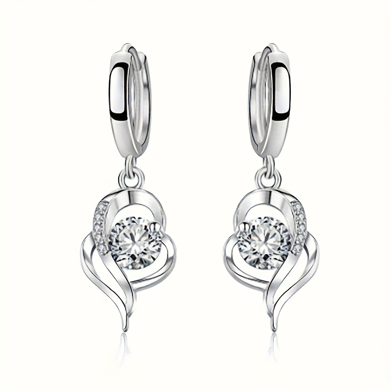 Image of Pair Of Teardrop-shaped Elegant Earrings, Inlaid With Sparkling Synthetic Zirconia. Ideal Gift For . Suitable For Daily , Parties, Vacations, Music Festivals