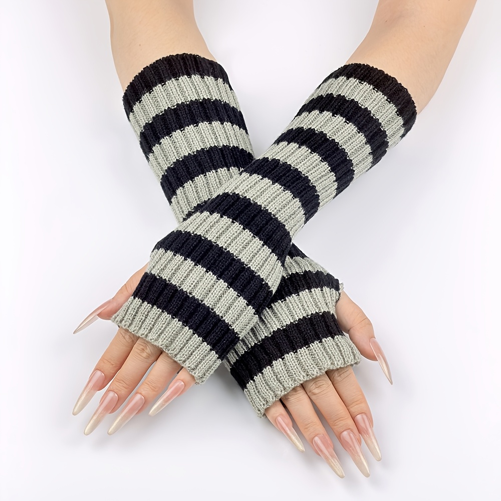 TEMU A Pair Of Women's 30cm Color- Gloves Autumn And Winter Medium And Long Half- Finger Warm And Cold-proof Fashion Fake Sleeve Sleeve