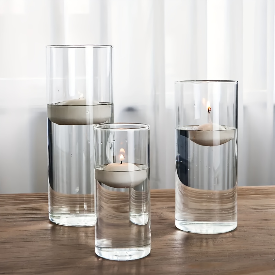 TEMU A Set Of 3 Glass Cylinder Vases, Glass Hurricane Candle Holders, High Vases, For Centerpiece Decorations, Candlestick Pillar Floating Candles,