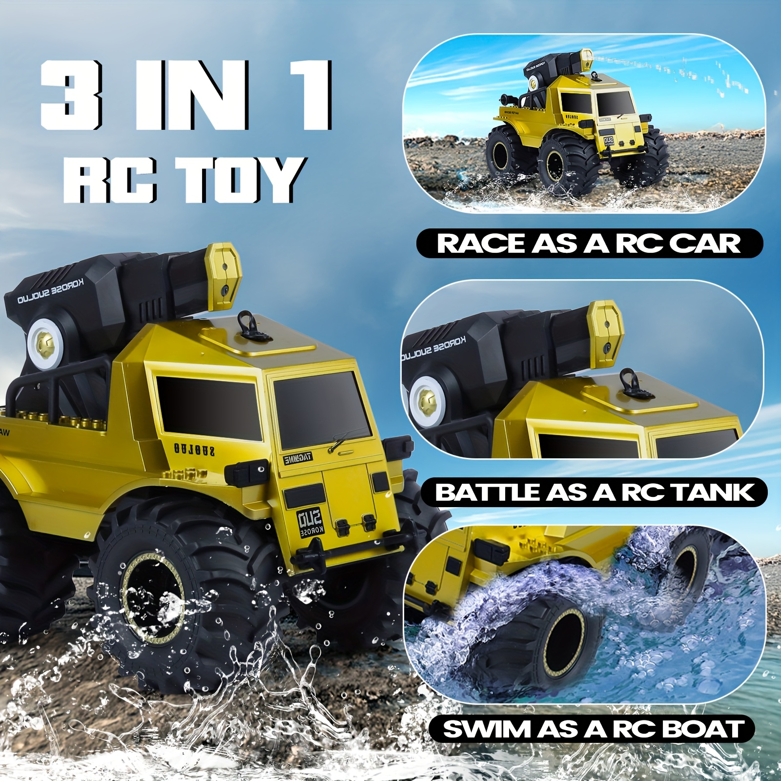 Remote Control Toys Car, 1:16 Amphibious Remote Control Car, 4WD All-Terrain Off-Road Pickup RC Vehicle With Water Squirt, Suitable For Swimming Pools Parties, Summer Water Toys