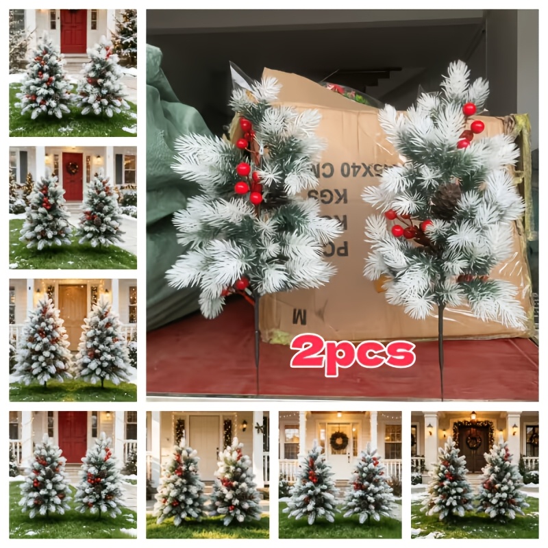 TEMU 2pcs Large Holiday Christmas Artificial Pine Trees With Vines - Rich Festive Atmosphere - Full Artificial Needles, Non-fading - With Hanging
