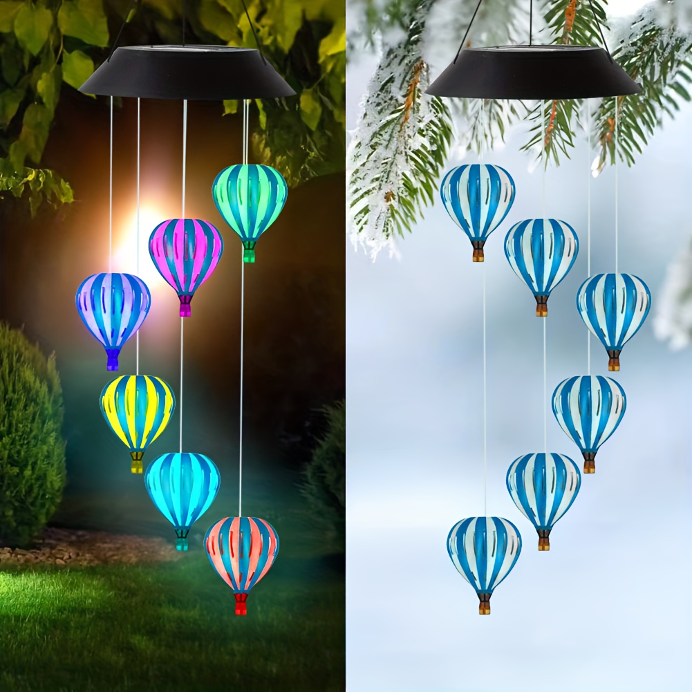 TEMU 1 Sets Solar-powered Hot Air Balloon Wind Chime Lights: From Wrought Iron, Featuring A Colorful Color-changing Style, Suitable For Hanging