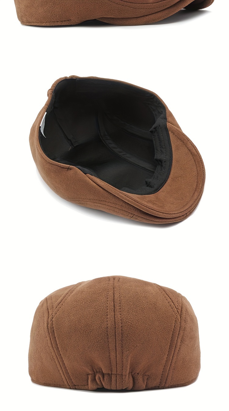 [Elegant Cap] Classic Beret Hat in Brown, Black, Olive Green, and Dark Gray - Elegant British Style, 100% Polyester, PVC-Coated for Durability, Hand or Dry Clean Only - Perfect for Spring & Autumn, Adjustable Hat