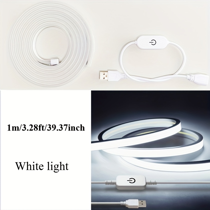 Tira de luz LED de neón inteligente con control táctil, blanco cálido/blanco, 100.0 cm/200.0 cm/299.97 cm/5.0 metros, alimentación por USB, regulable, para bricolaje, flexible y cortable, apta para uso interior/exterior, espejos, televisores, computadoras, armarios, escaleras, decoraciones de fiesta - Imagen 3