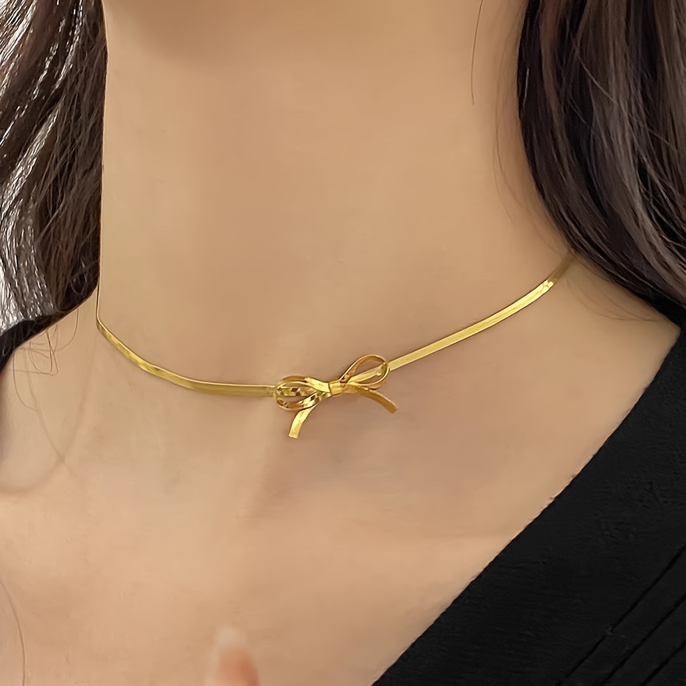 edelstahl-choker-halskette für damen von   - elegante flache schlangenketten-halskette mit schleifenanhänger, sexy und im urlaubsstil, vielseitig für den täglichen gebrauch und partys, ganzjahres-accessoire