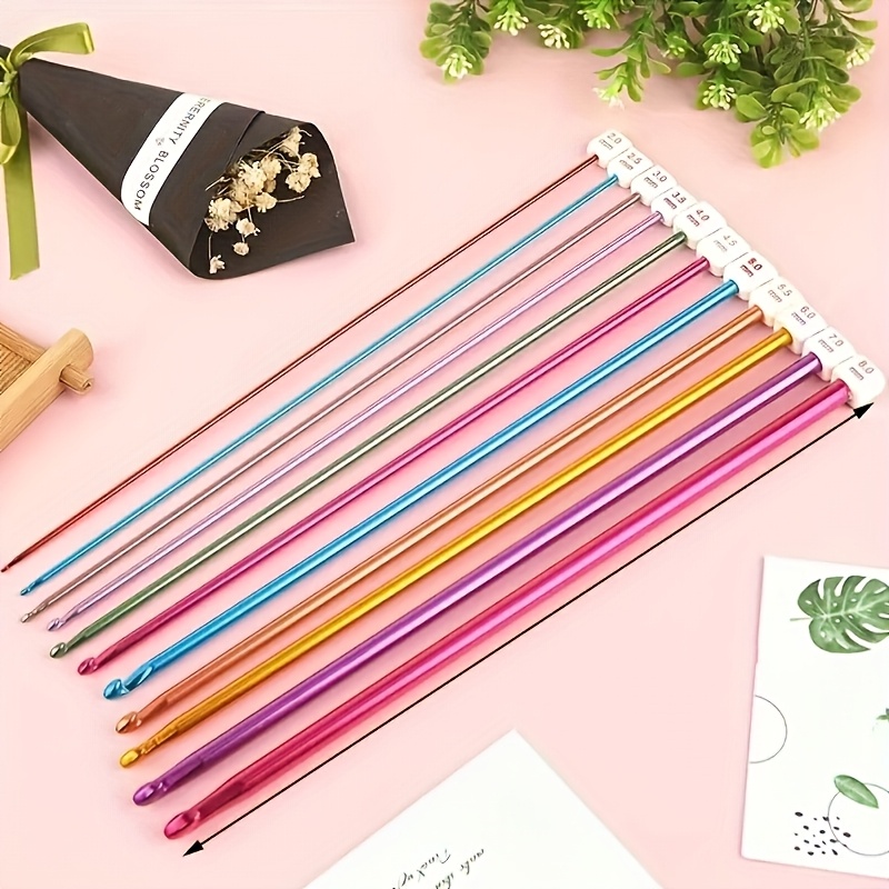 TEMU Long Crochet Hook Set, 11 Tunisian Crochet Hooks, Multicolor Afghan Crochet Hooks For Crocheting, 2mm Wide - 8mm Long, Crochet Knitting Tool Set