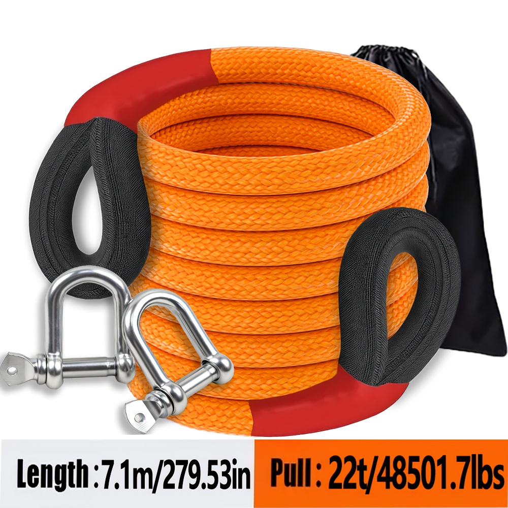 TEMU Kit de câble de remorquage robuste 22 /22000 KG | Longueurs /4m/5m/7.1m/9.1m, Inclut 2 crochets en U & sac de rangement, Résistance à 122+,