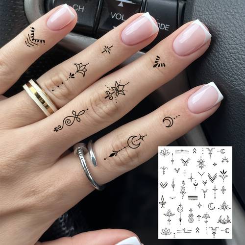 1 sheet y2k temporary tattoos suitable for women men waterproof realistic tattoo stickers with geometric line art for lotus candlestick designs long lasting body for parties festivals thigh forearm hand tattoos