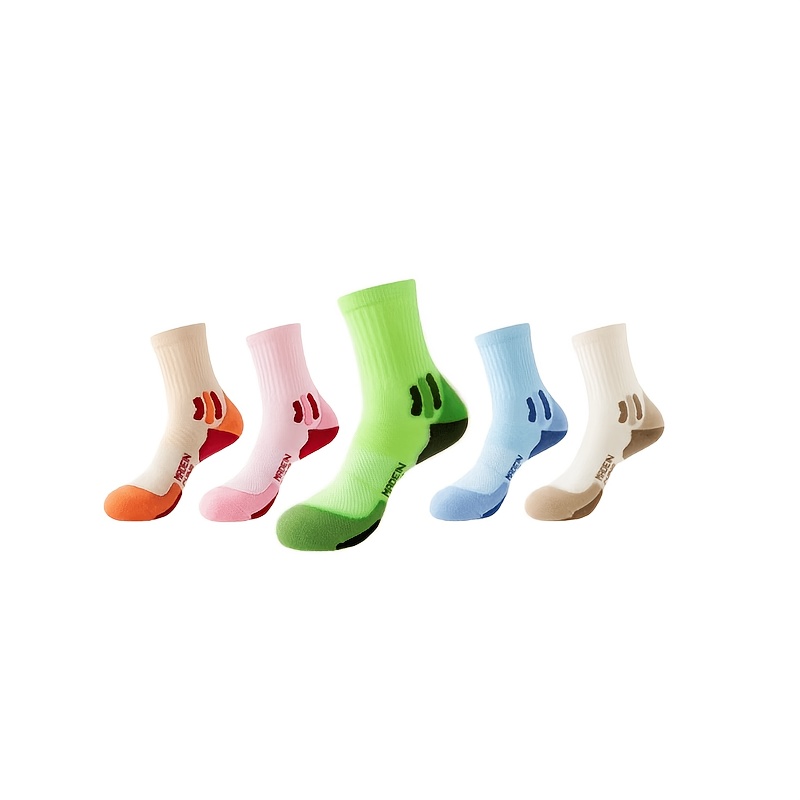 TEMU Lot de 5 paires de chaussettes de sport professionnelles pour femme | Antidérapantes, rembourrage serviette, pour activités de printemps/été |