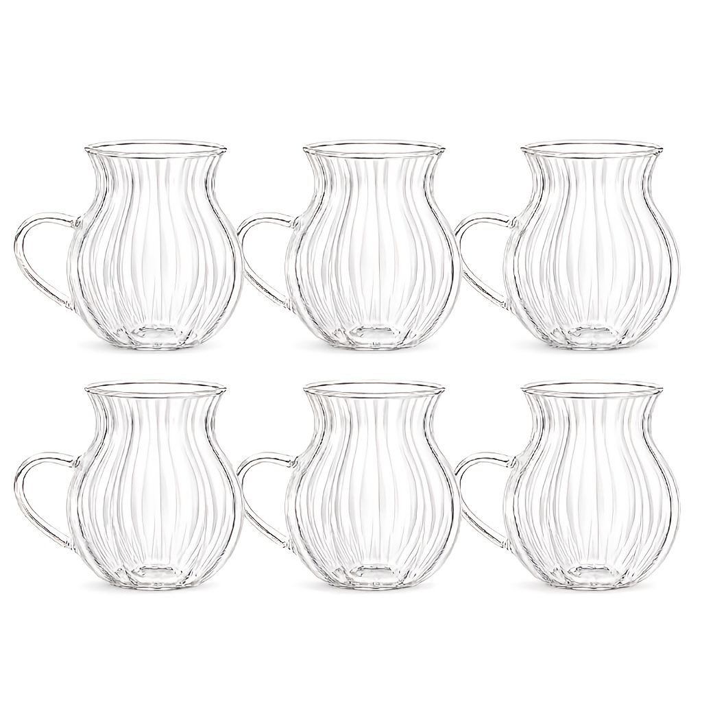 TEMU 6 piezas/12 piezas de vasos de vidrio de borosilicato transparente con costuras verticales , 220 ml, cuerpo con asa, vasos pequeños para café y