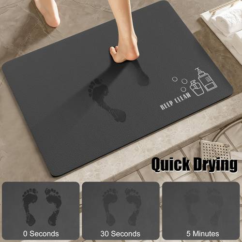 1pc sea diatomite bath mat suitable for bathroom non slip quick dry soft diatomaceous earth rug with backing water absorbent mat for shower kitchen entryway machine washable dark grey