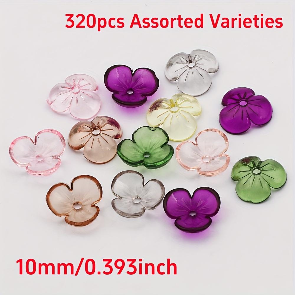 E-shop 320 Gemischte Farbe 10mm Transparente Acryl Blumenblatt Perlen für Stilvolle Armband Halskette Anhänger Dekoration Geschenke