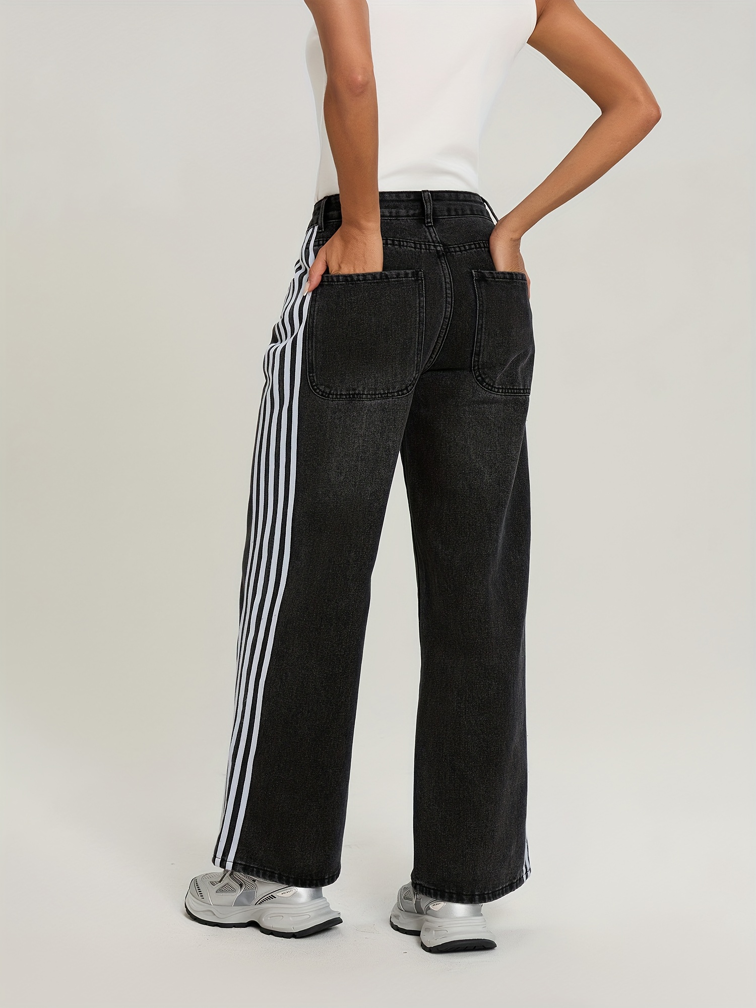 women y2k oversized baggy jeans side stripes print contrast