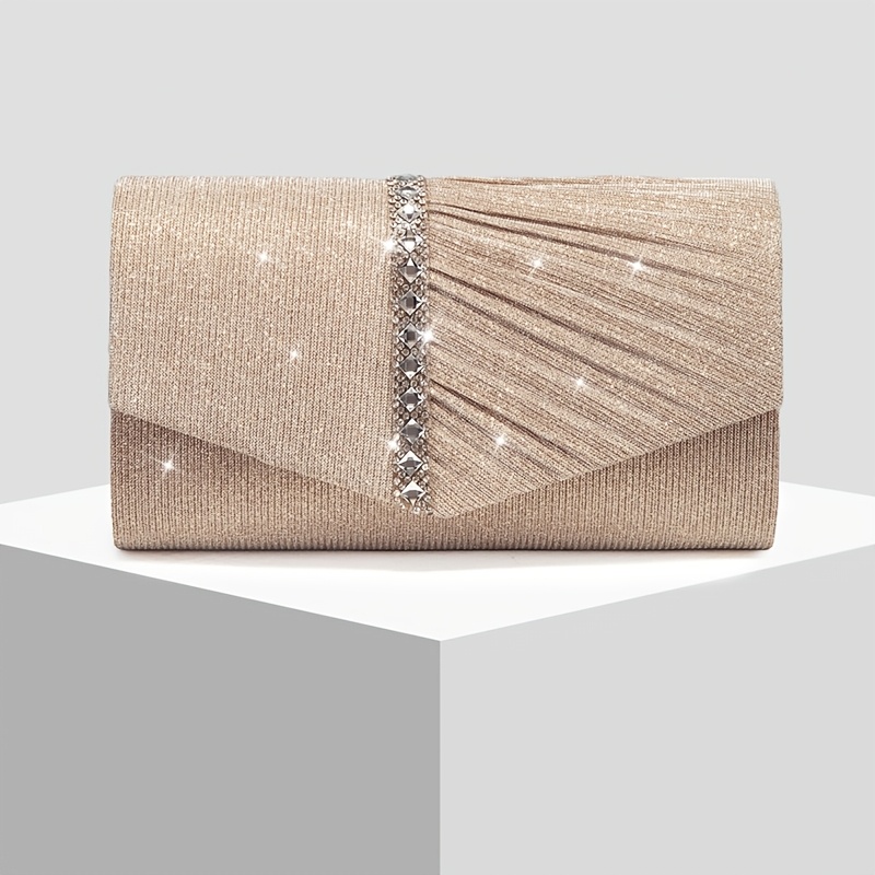 TEMU Nouveau sac de soirée femme froncé avec strass étincelants, sac de mariée, sac de banquet polyvalent, sac de corps, sac de mariage , très