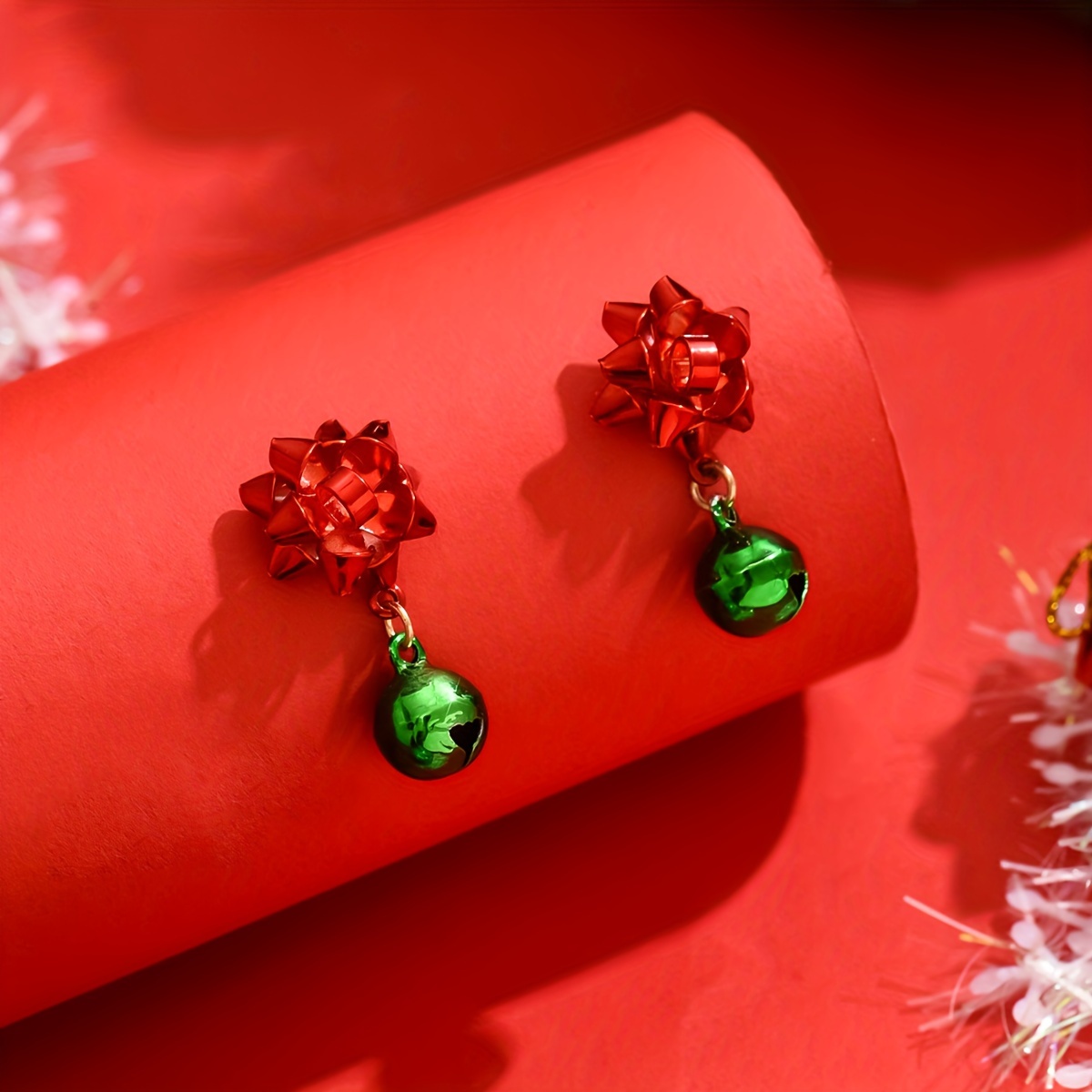 Image of Elegant Vintage-inspired Christmas Bell Stud Earrings For Women - Perfect For Holiday Parties & Casual Attire