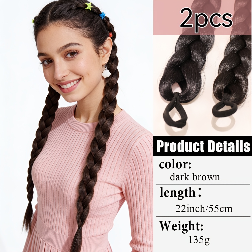 E-shop 2 Stück Damen Synthetikfaser Verlängerungszopf Pferdeschwanz Haarverlängerungen - Geflochtene Haarverlängerungen mit Stirnband, 14/18/22 Zoll,