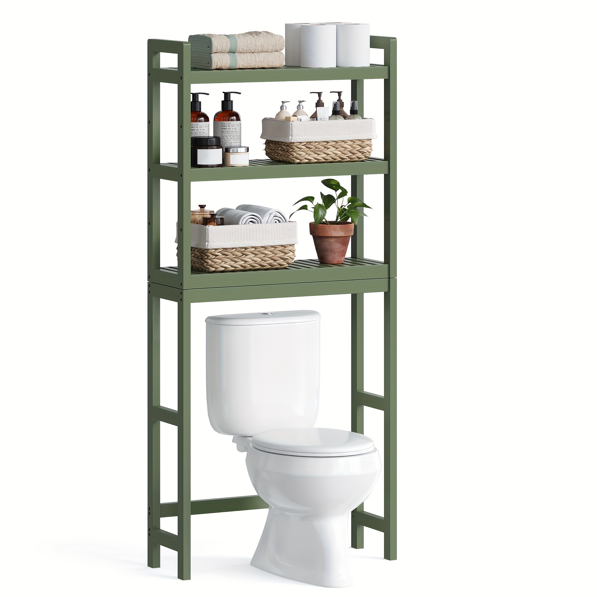 

Songmics Over The Toilet Storage, 3-tier Bamboo Over Toilet Bathroom Organizer With Adjustable Shelf, Fit Most Toilets, Space-saving, Easy Assembly
