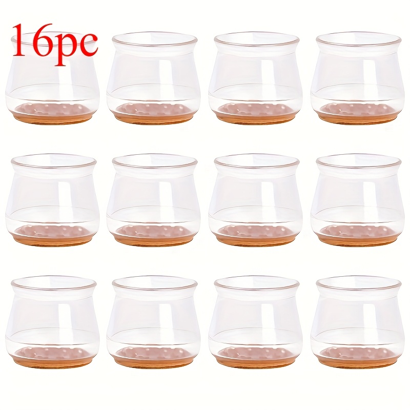 16pcs Chair Leg Protectors With Non-slip Felt Pads - Clear Round Table Base Covers For Floor Protection